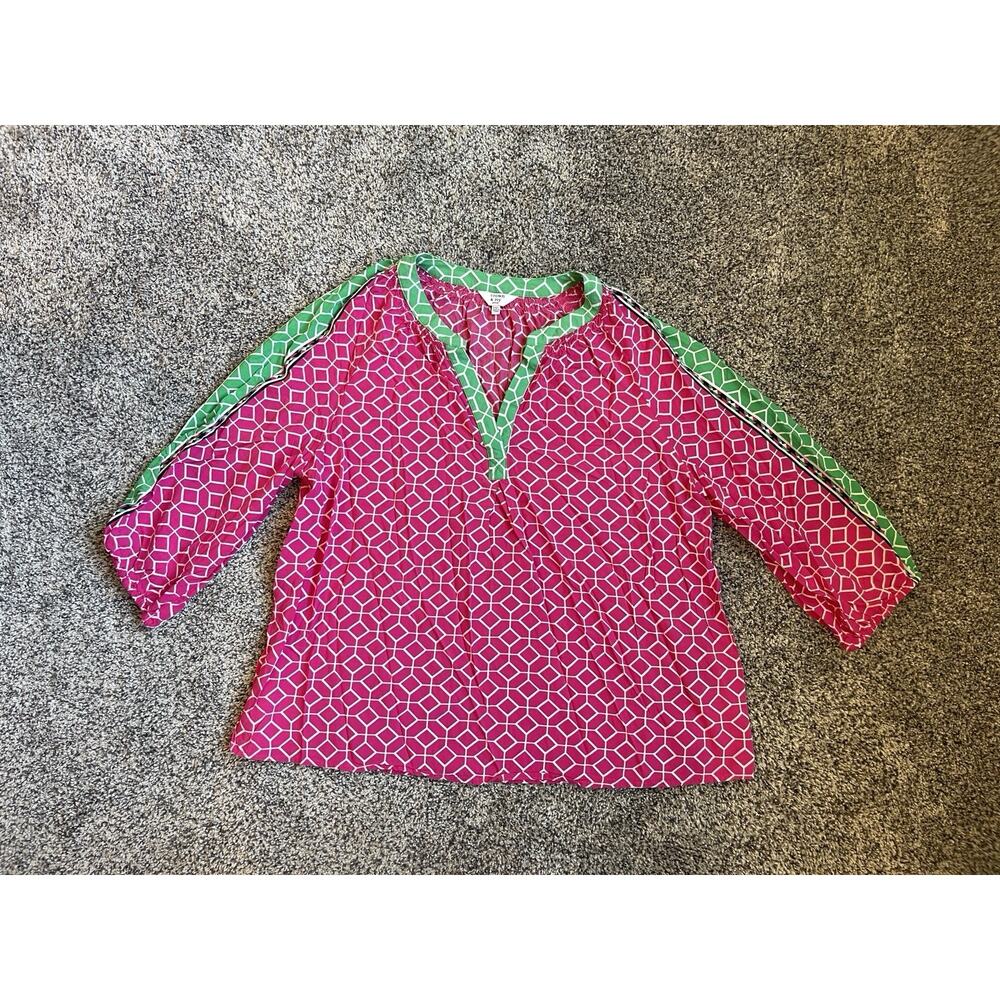 Crown & Ivy Women's 3/4 sleeve Pink Green Pullover Blouse Petite XL